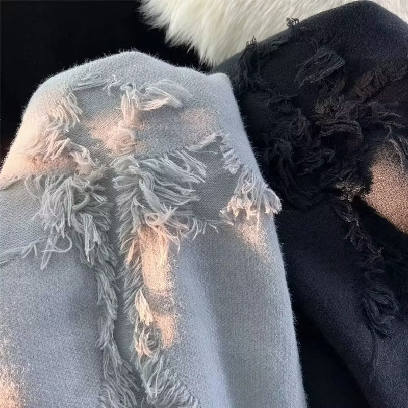 Frayed Patch Knit Sweater