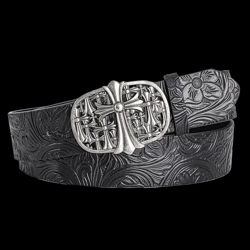Engraved Cross Buckle Belt