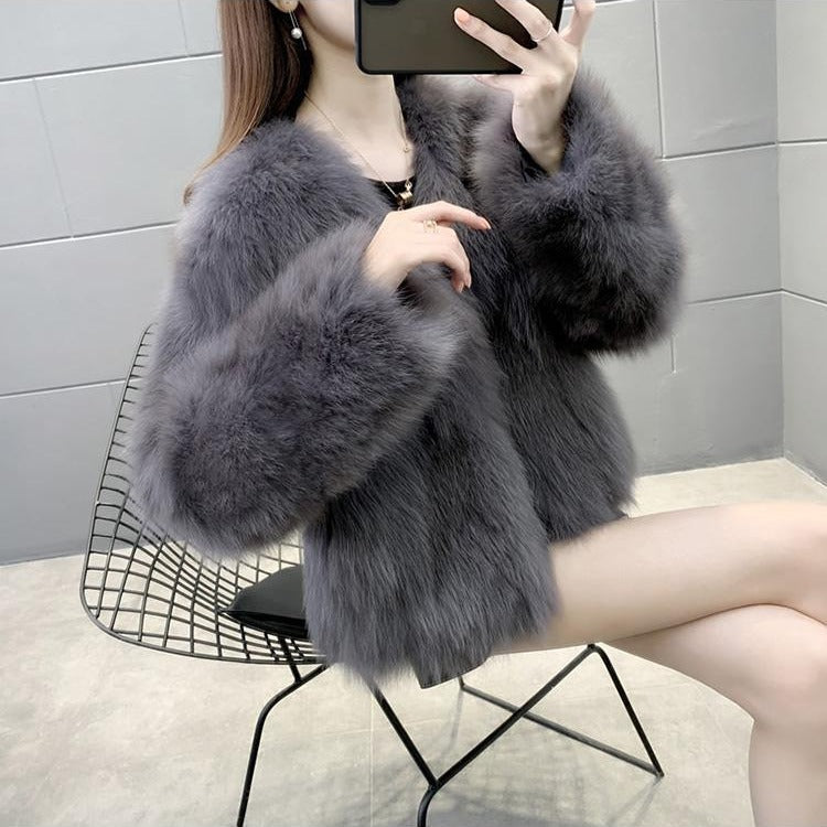 Faux Fur V-Neck Short Coat