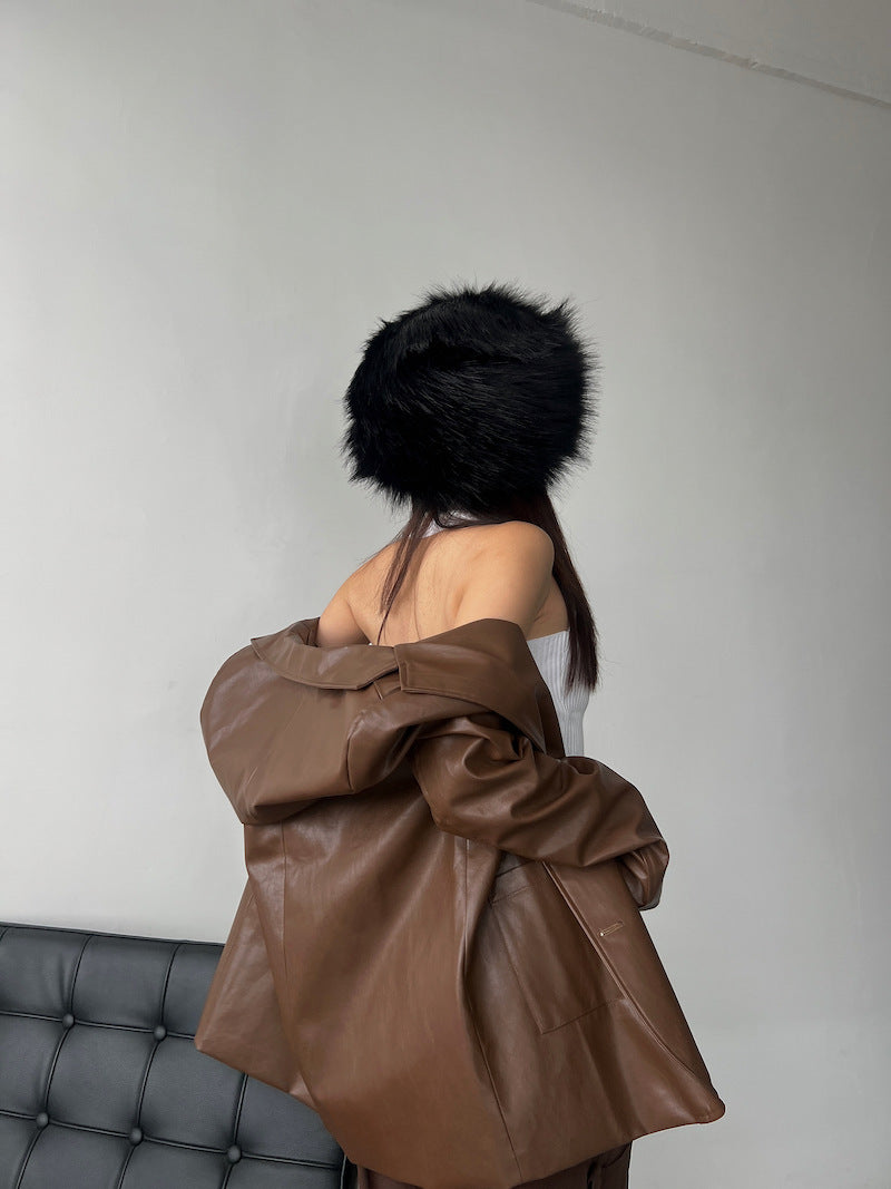Faux Fur Flat-Top Winter Hat