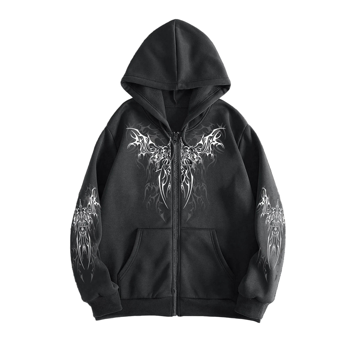 Tribal Wing Print Zip-Up Hoodie