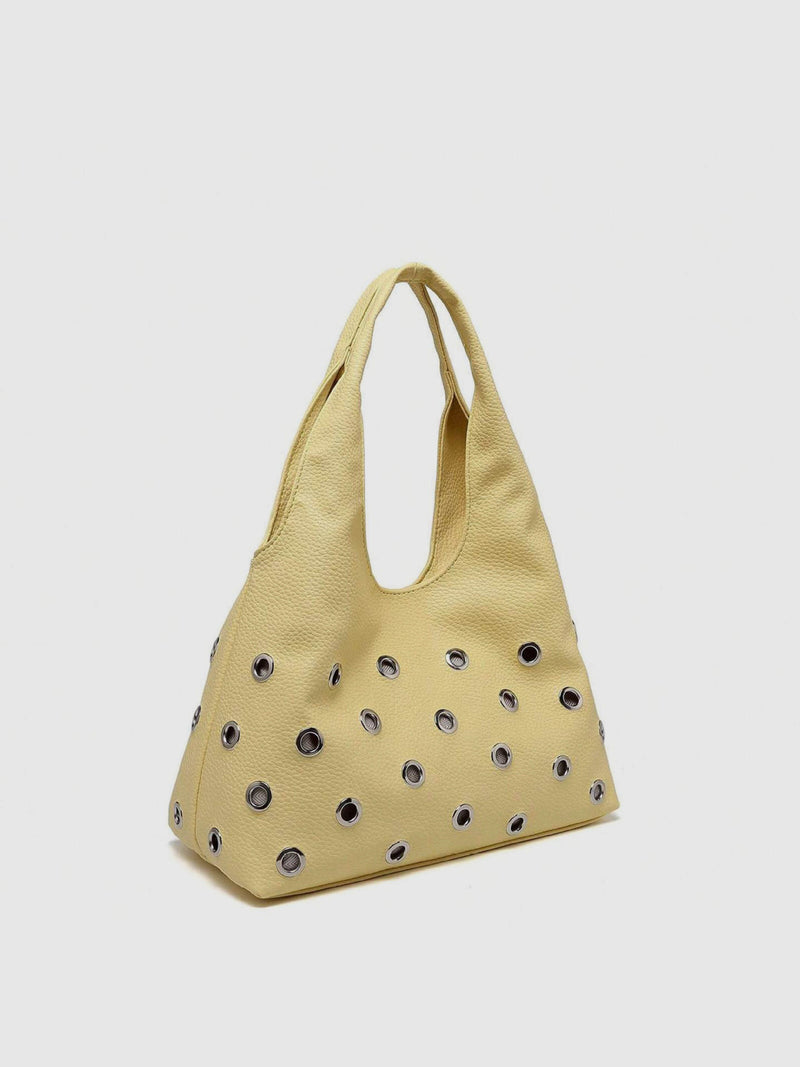 Eyelet Studded Hobo Tote