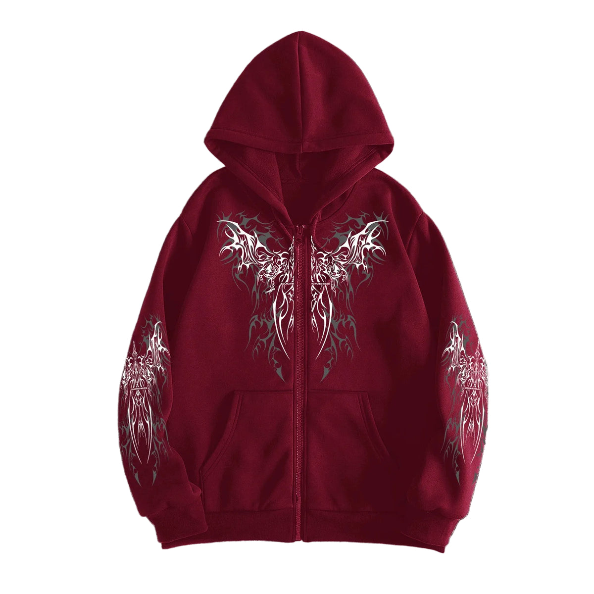Tribal Wing Print Zip-Up Hoodie