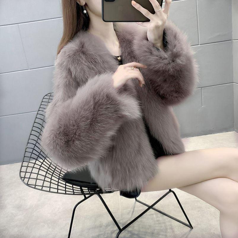 Faux Fur V-Neck Short Coat