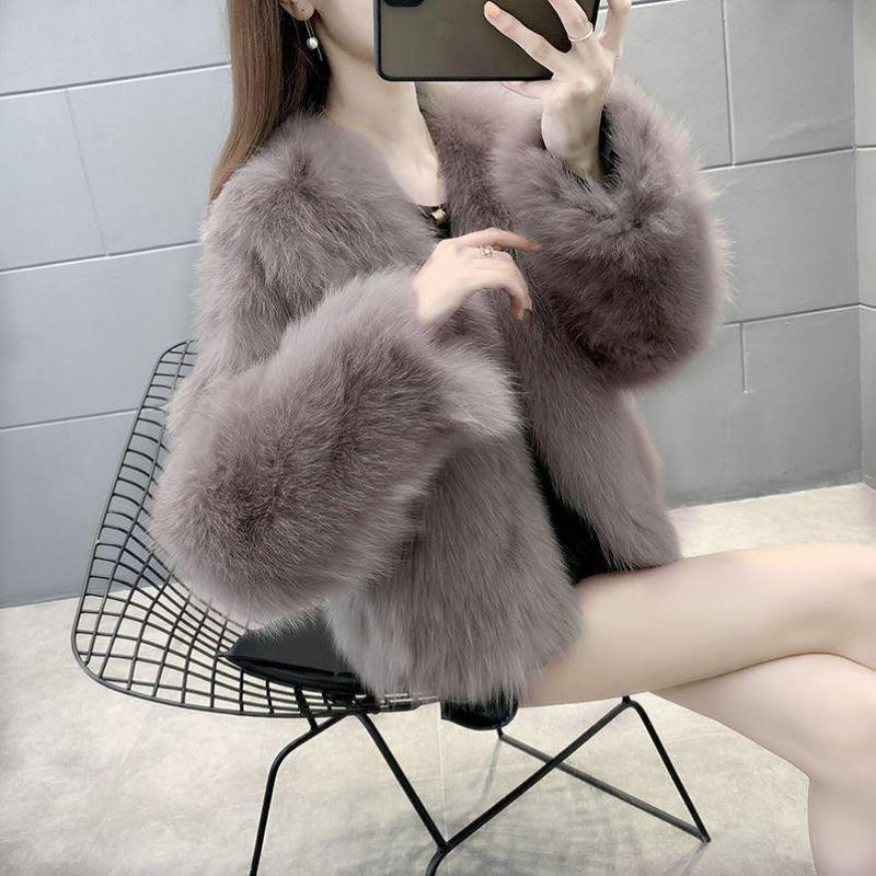 Faux Fur V-Neck Short Coat