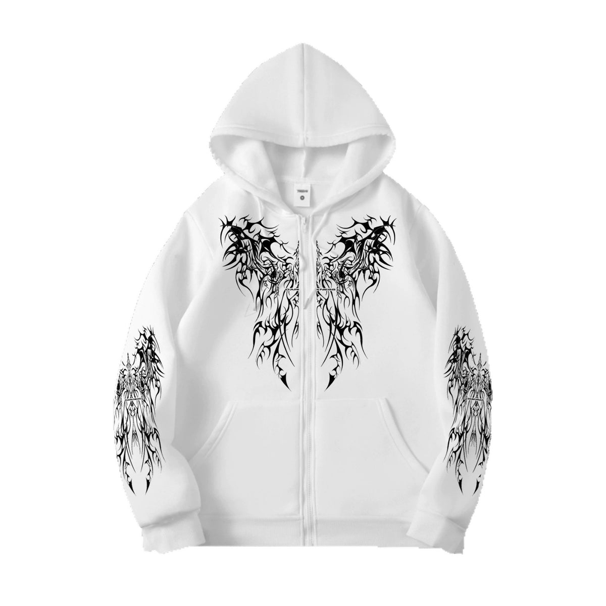 Tribal Wing Print Zip-Up Hoodie