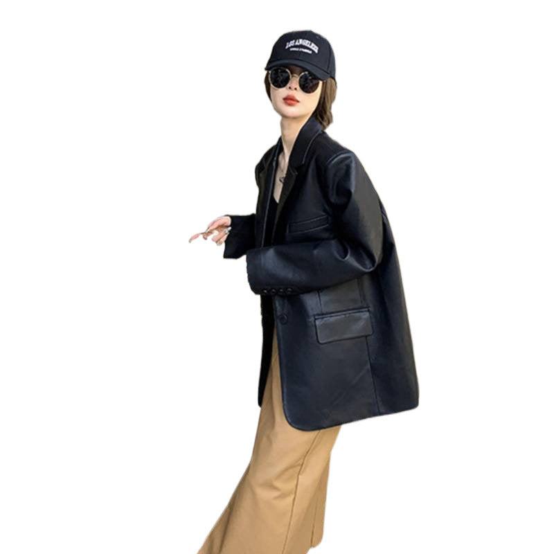 Oversized Faux Leather Blazer Jacket