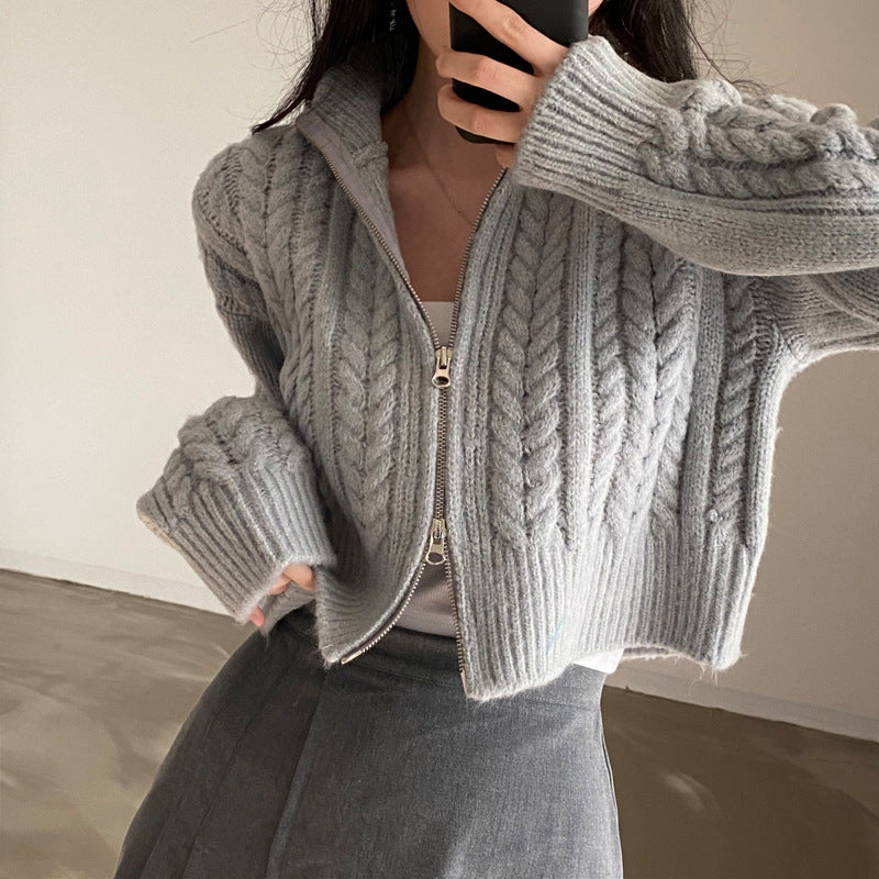 Cable Knit Double-Zip Cardigan