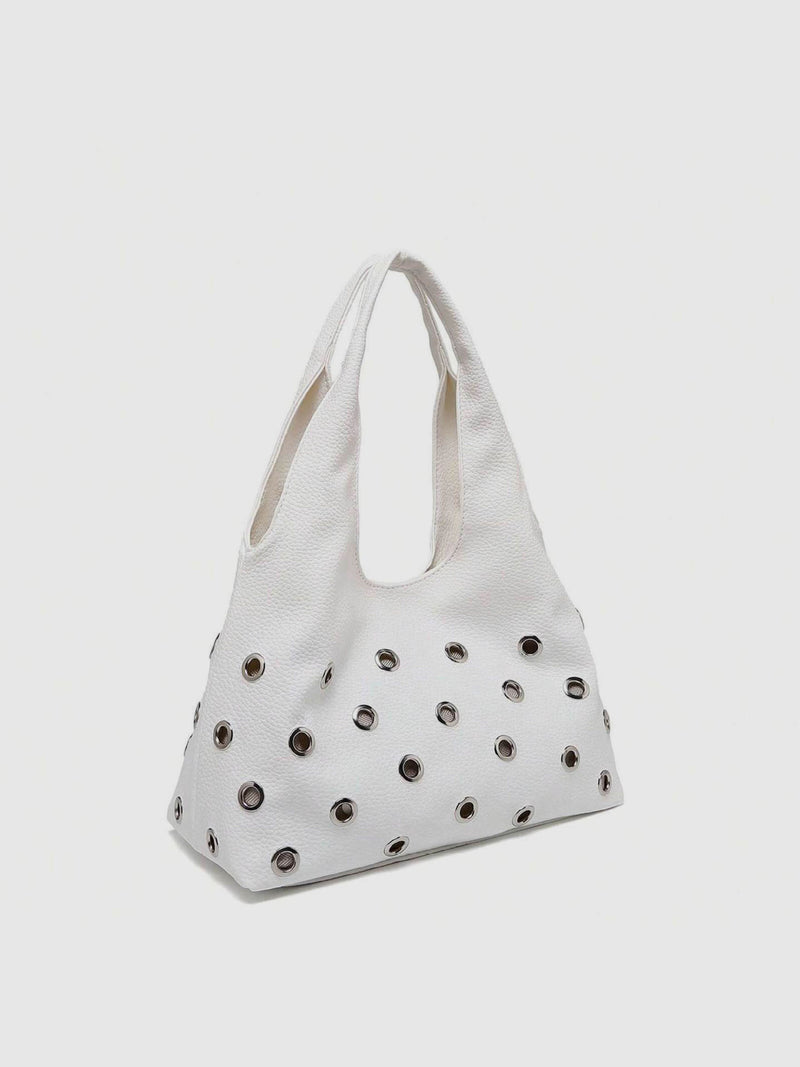 Eyelet Studded Hobo Tote