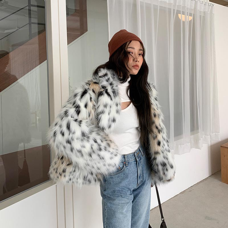 Leopard Print Faux Fur Short Jacket