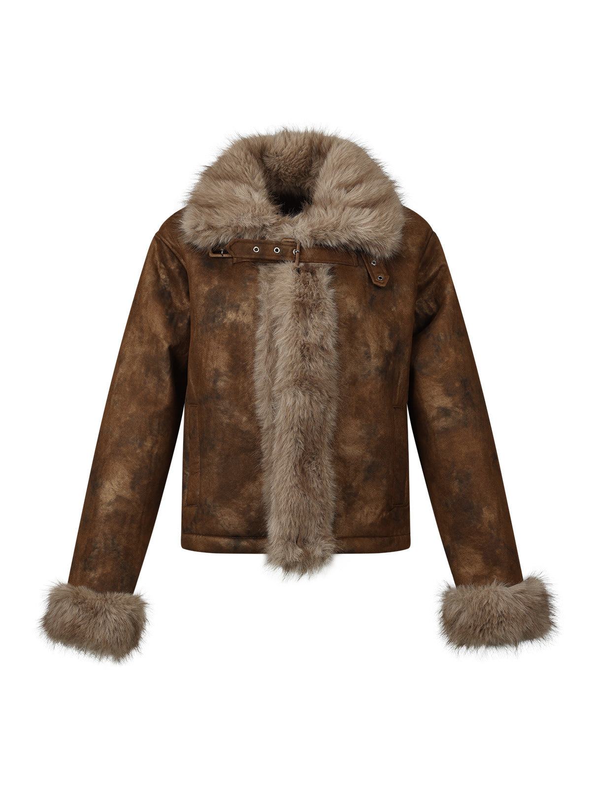 Faux Fur Trim Suede-Look Short Jacket