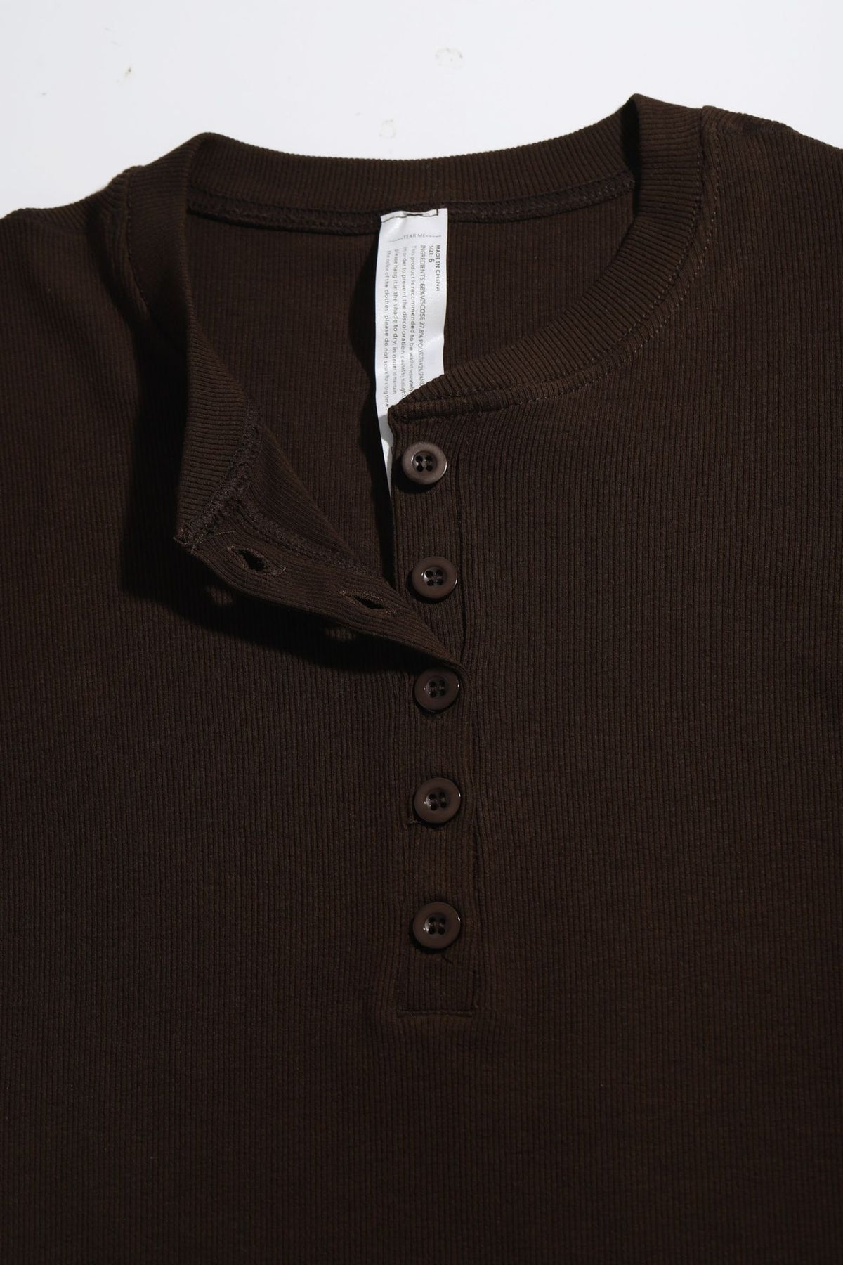 Slim Ribbed Henley Long Sleeve Top