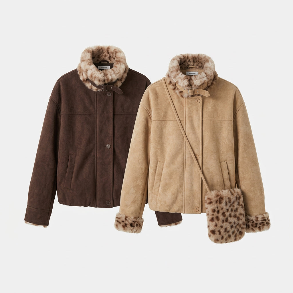 Shearling-Collar Suede Jacket