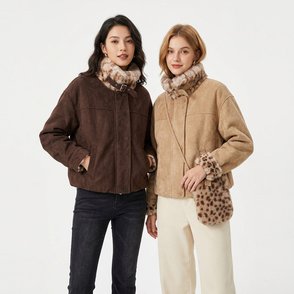 Shearling-Collar Suede Jacket