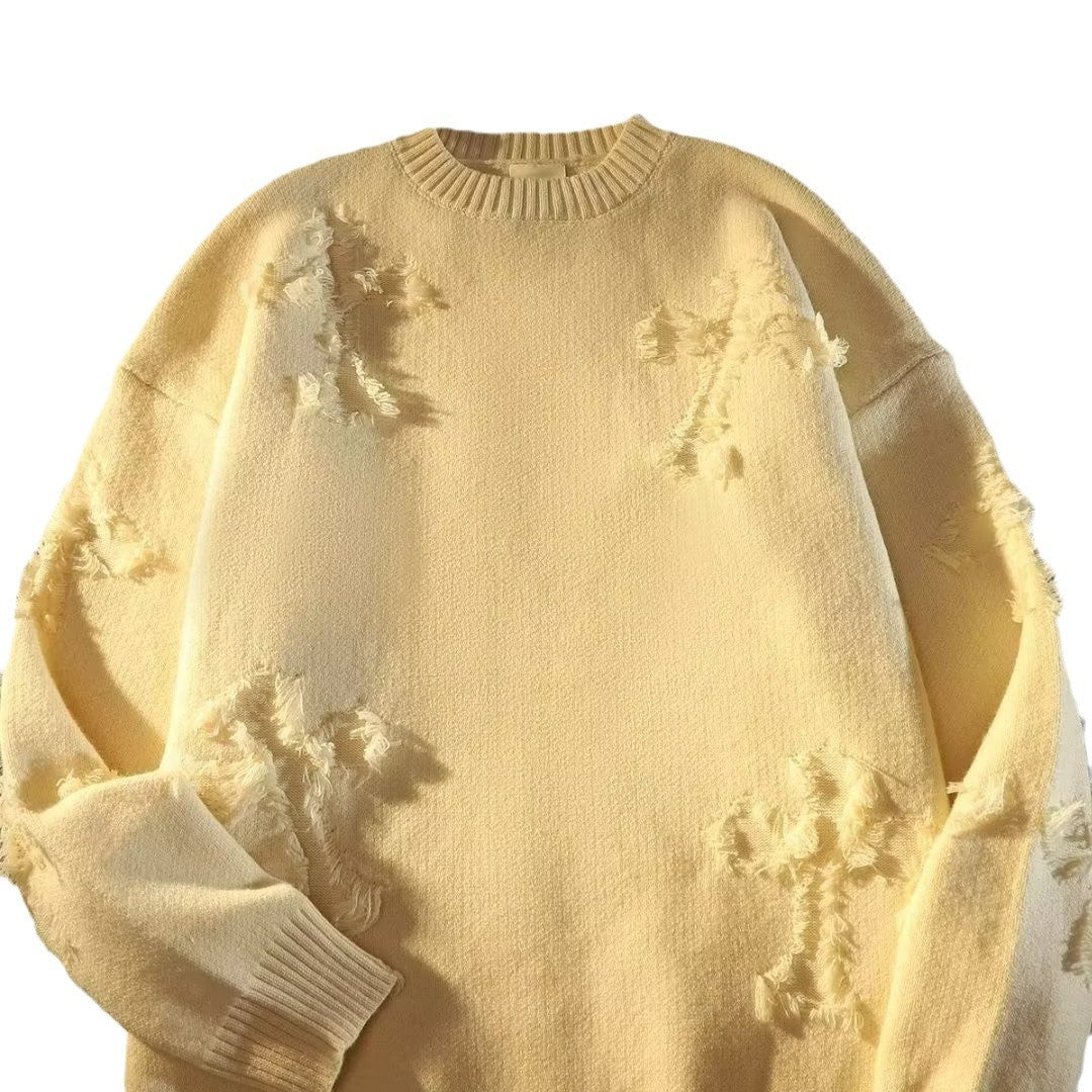 Frayed Patch Knit Sweater