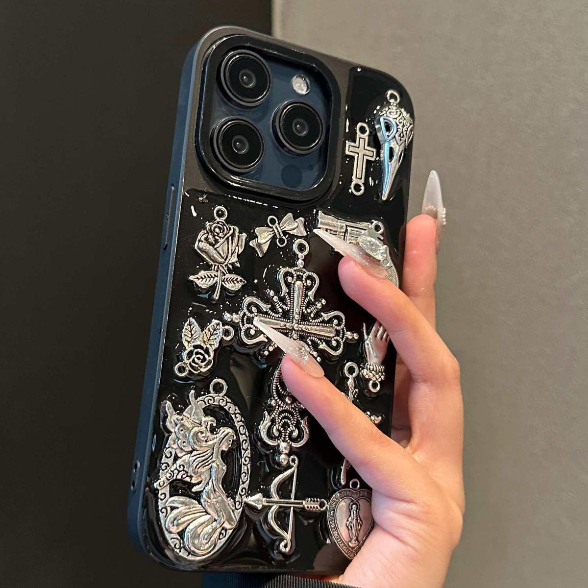 3D Silver Charm Cross iPhone Case