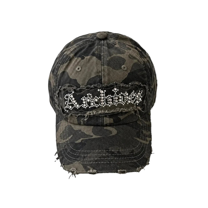 Distressed Camo Rivet Baseball Cap