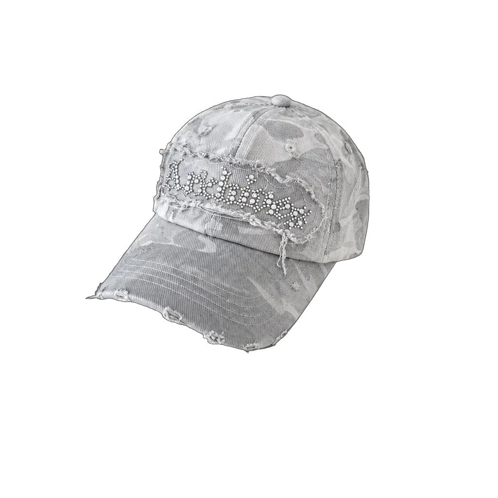 Distressed Camo Rivet Baseball Cap