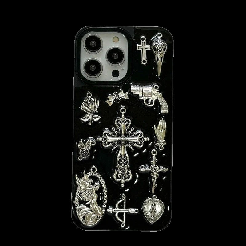3D Silver Charm Cross iPhone Case