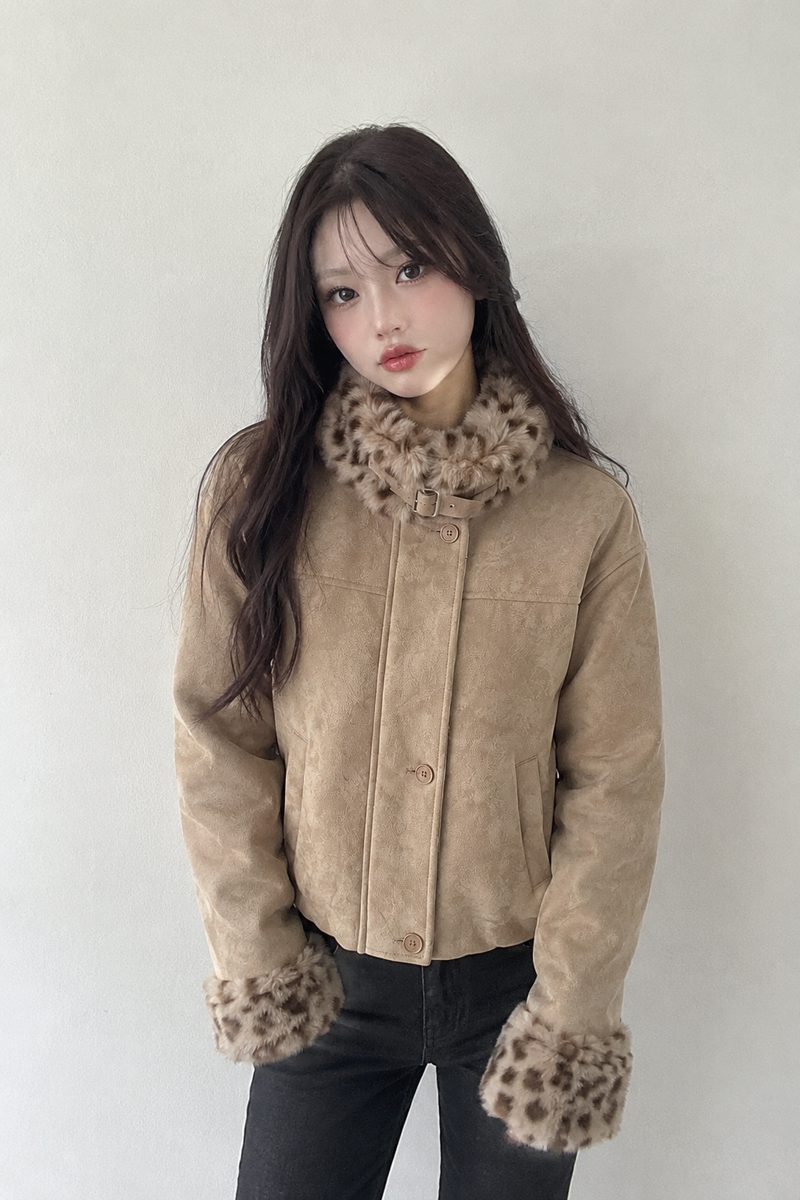 Shearling-Collar Suede Jacket