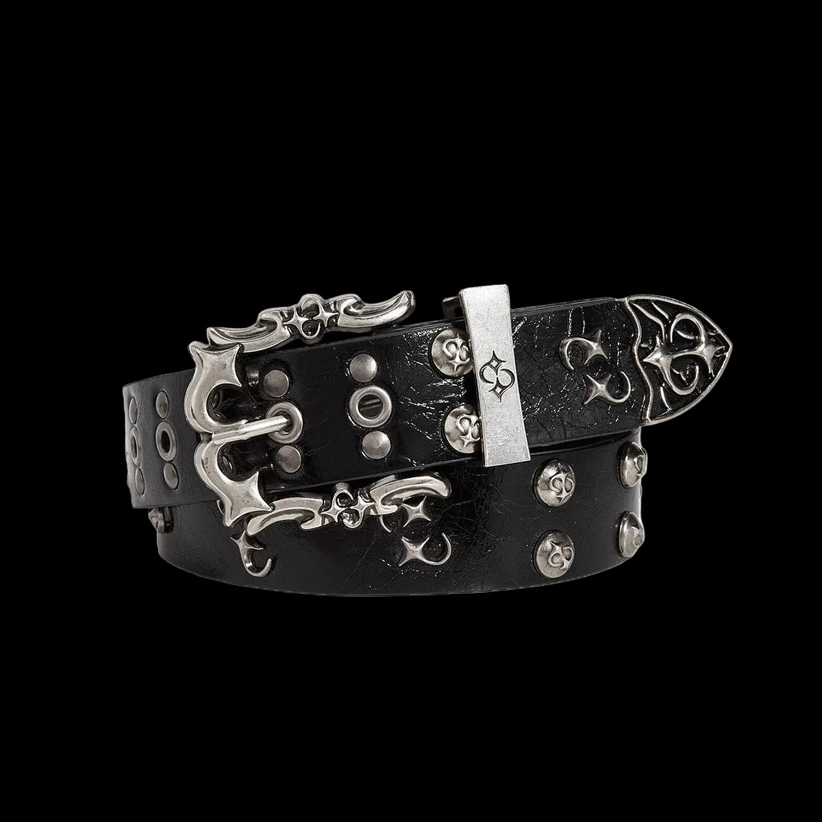 Studded Pin-Buckle Faux Leather Belt