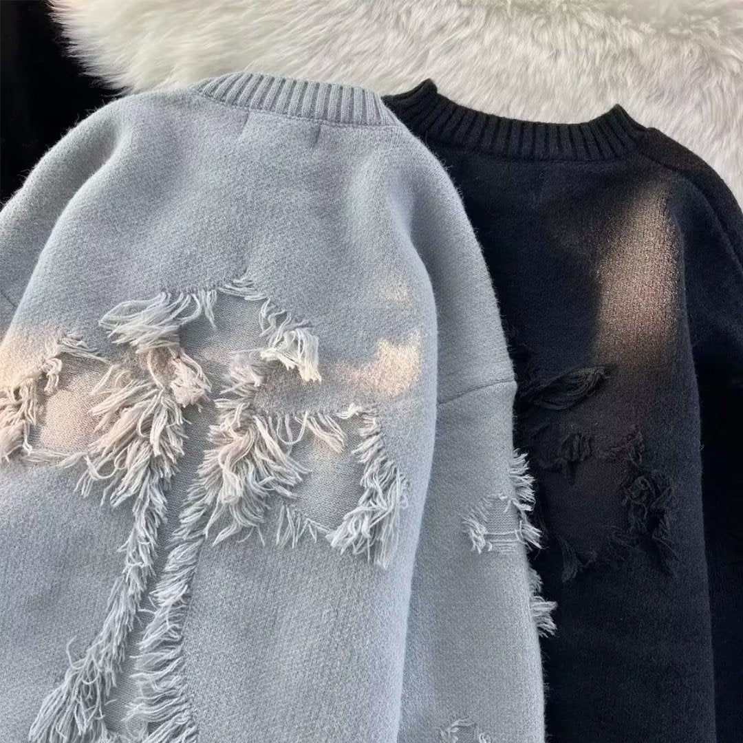 Frayed Patch Knit Sweater