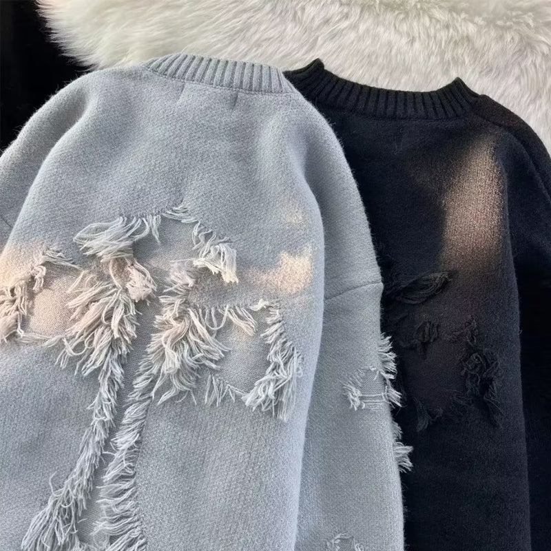 Frayed Patch Knit Sweater