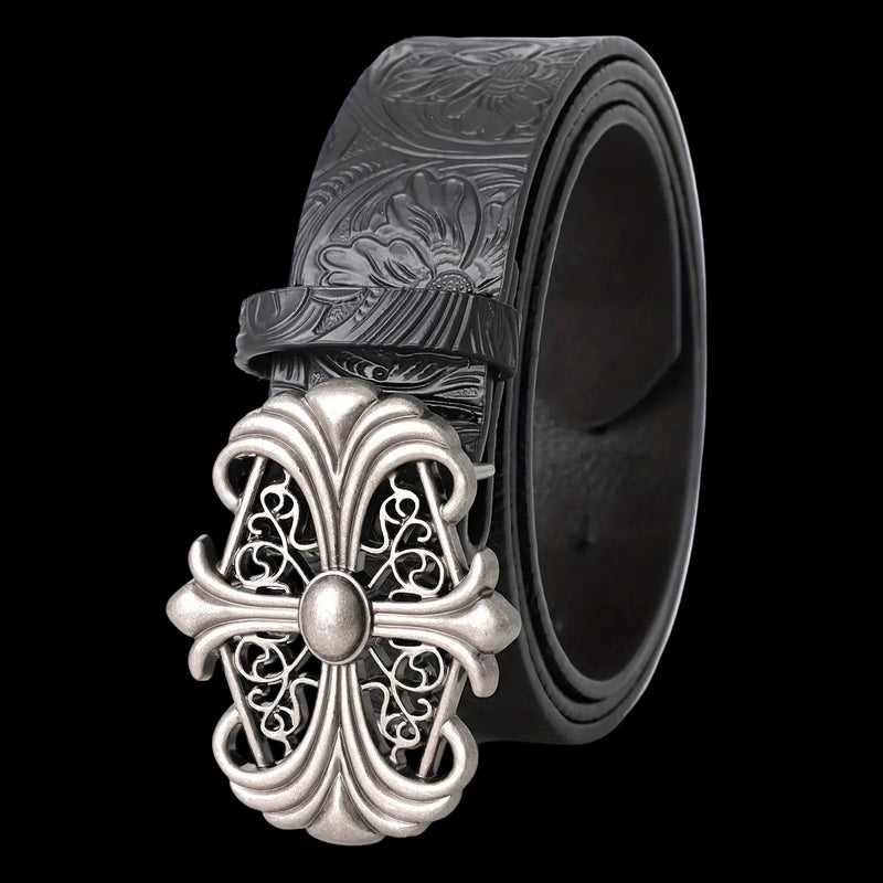 Engraved Cross Buckle Belt