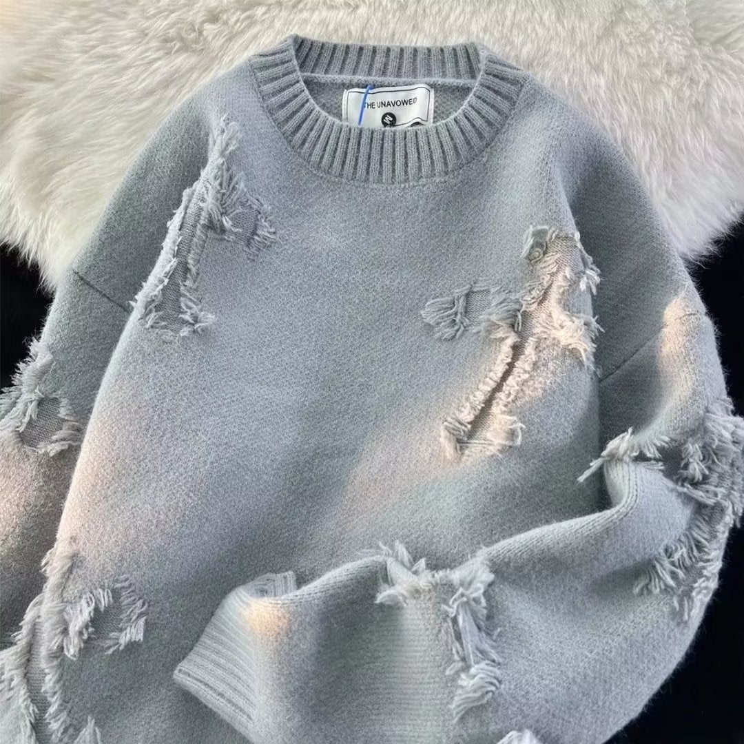 Frayed Patch Knit Sweater
