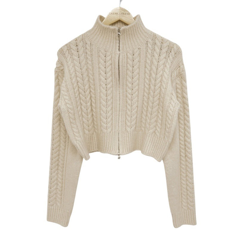 Cable Knit Double-Zip Cardigan