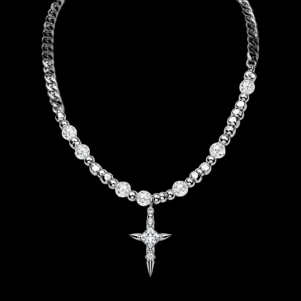 Crackle Bead Cross Pendant Necklace