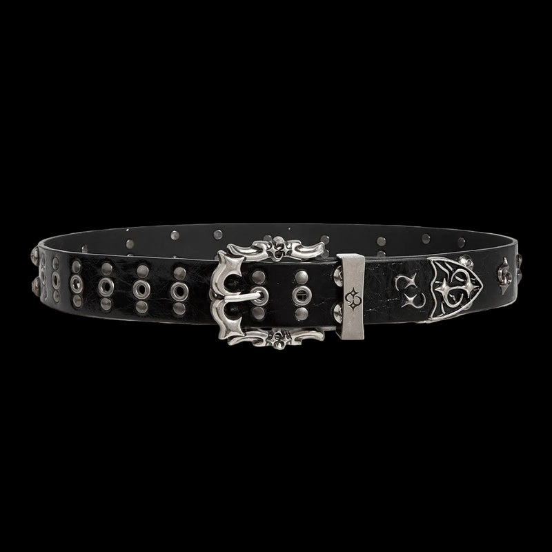 Studded Pin-Buckle Faux Leather Belt