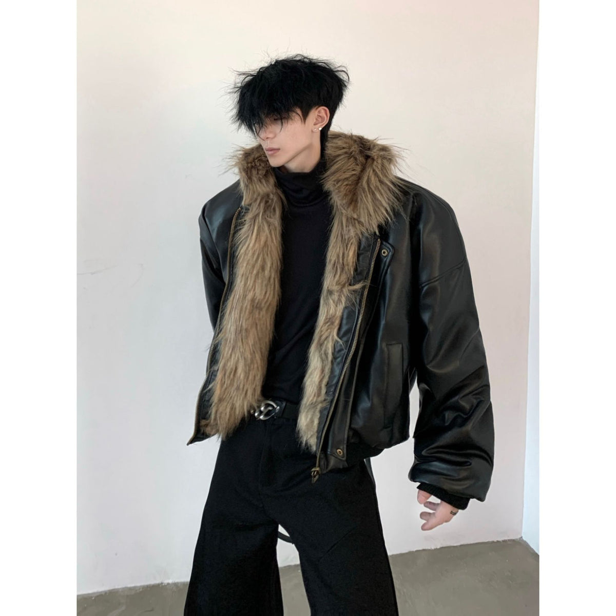 Faux Leather Jacket with Faux Fur Lining