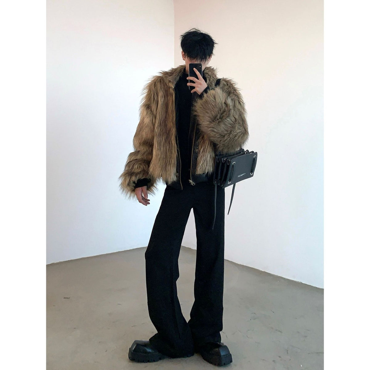 Faux Leather Jacket with Faux Fur Lining