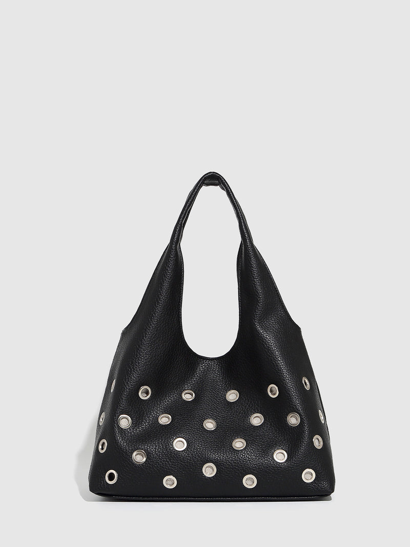 Eyelet Studded Hobo Tote
