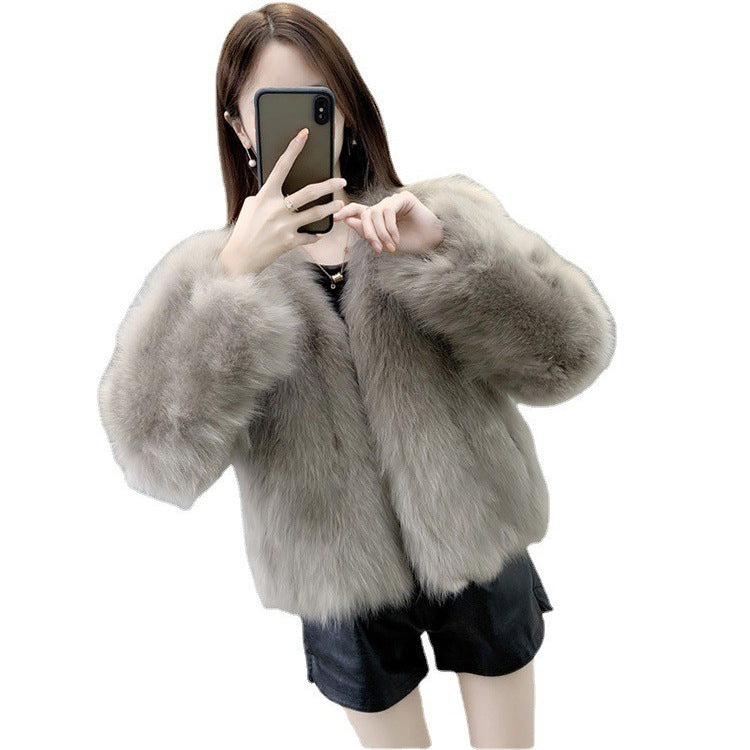 Faux Fur V-Neck Short Coat