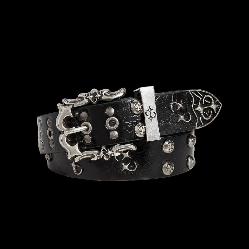 Studded Pin-Buckle Faux Leather Belt