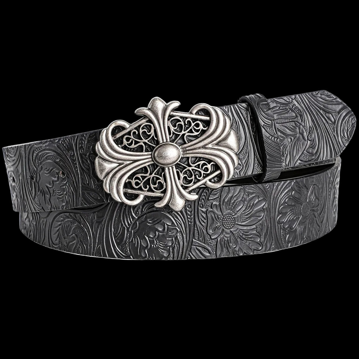 Engraved Cross Buckle Belt