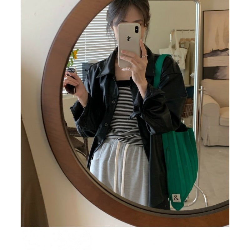 Mid-Length Faux Leather Shirt Jacket