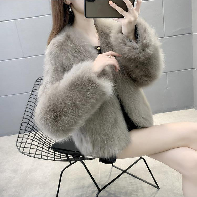 Faux Fur V-Neck Short Coat