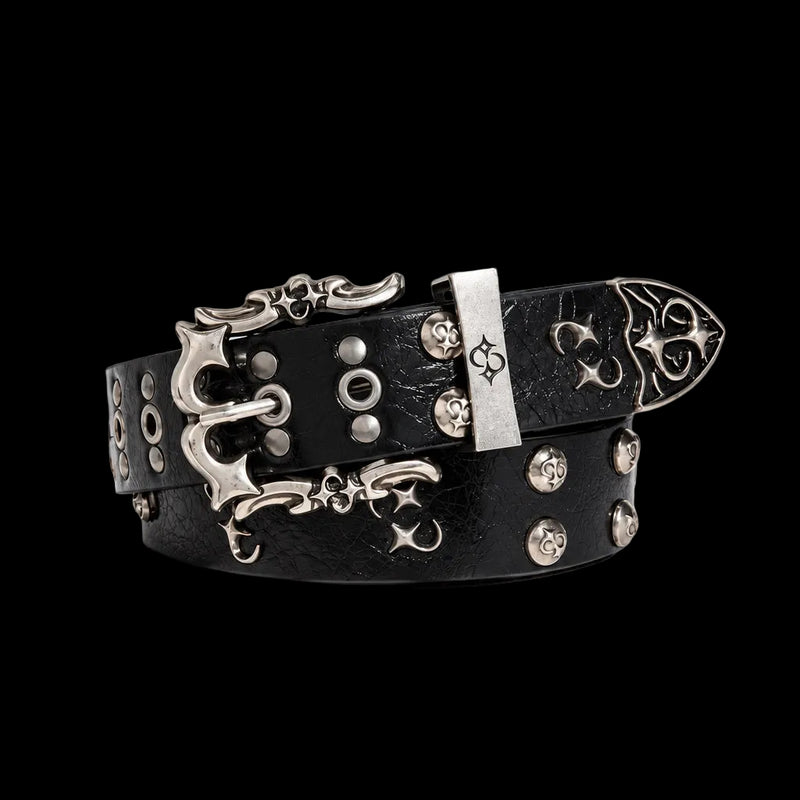 Studded Pin-Buckle Faux Leather Belt