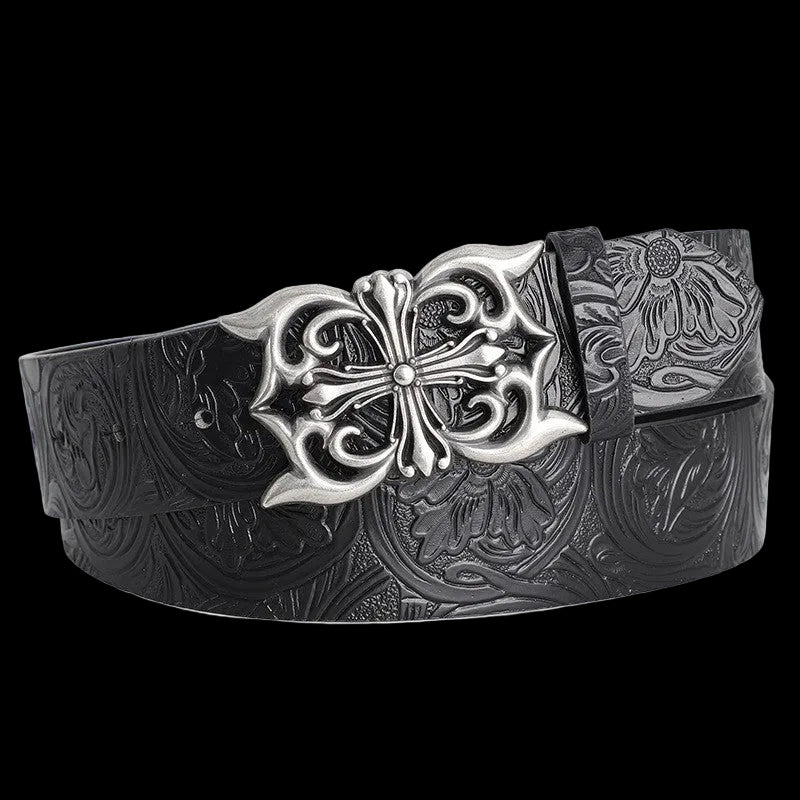 Engraved Cross Buckle Belt