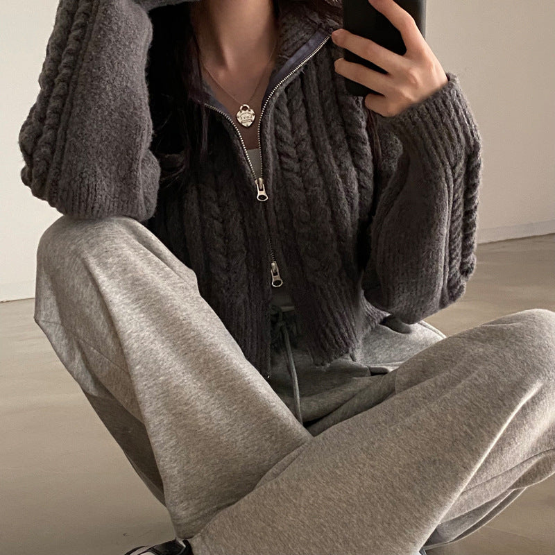 Cable Knit Double-Zip Cardigan