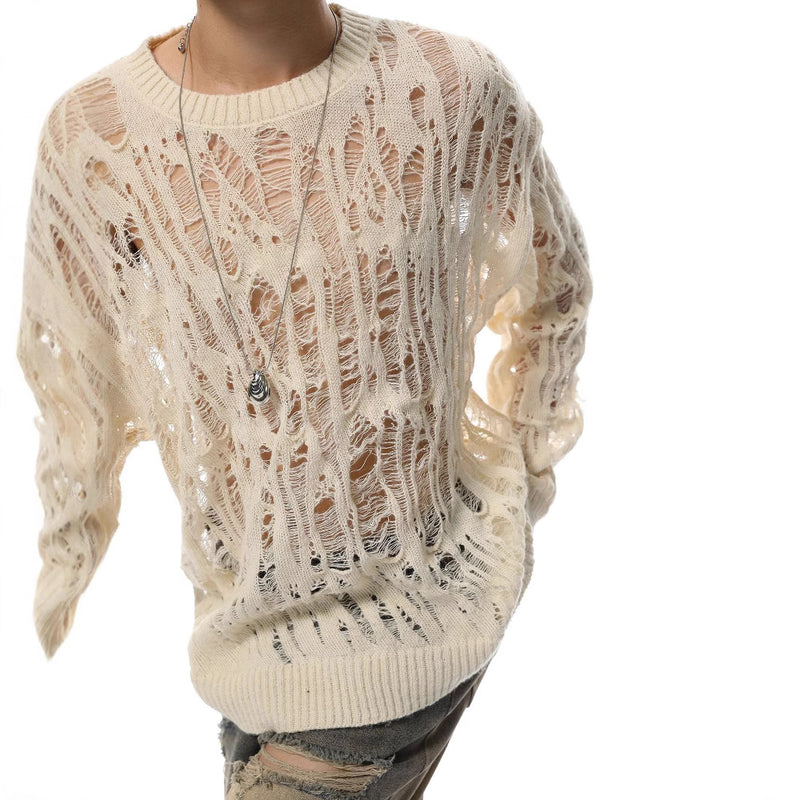 Open-Knit Distressed Sweater