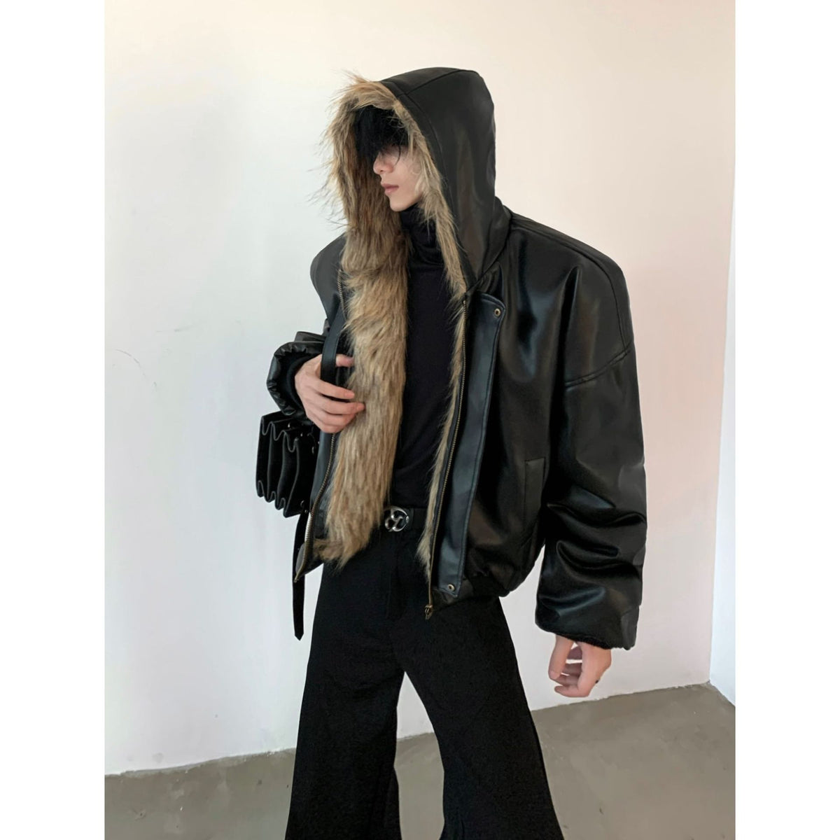 Faux Leather Jacket with Faux Fur Lining