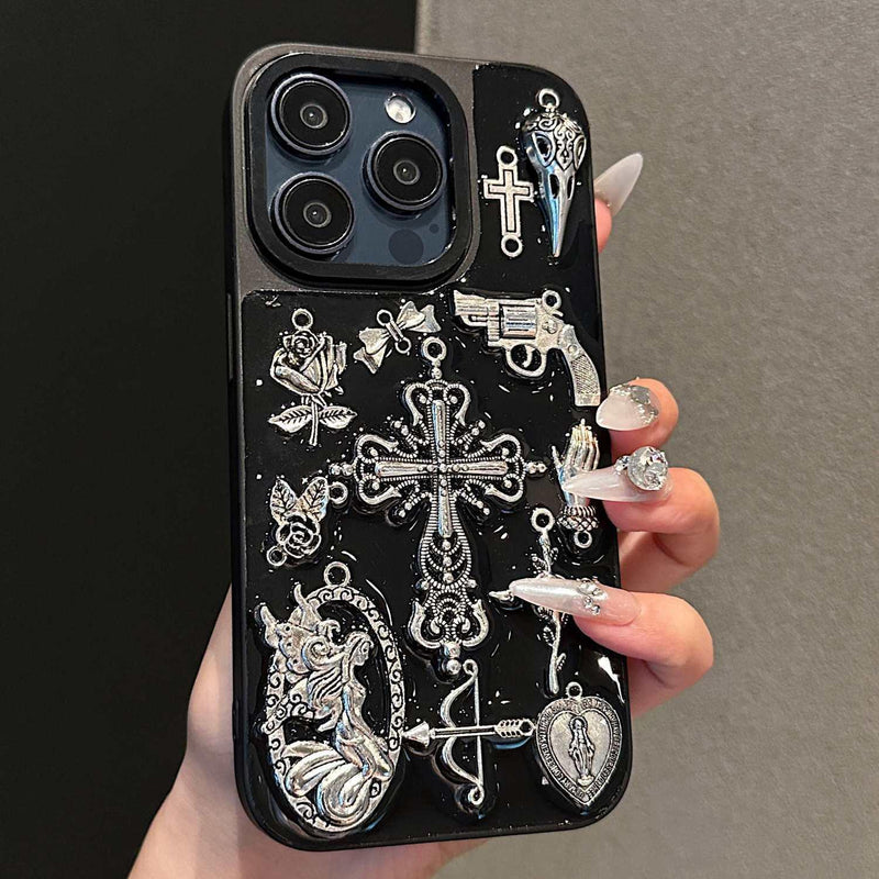 3D Silver Charm Cross iPhone Case