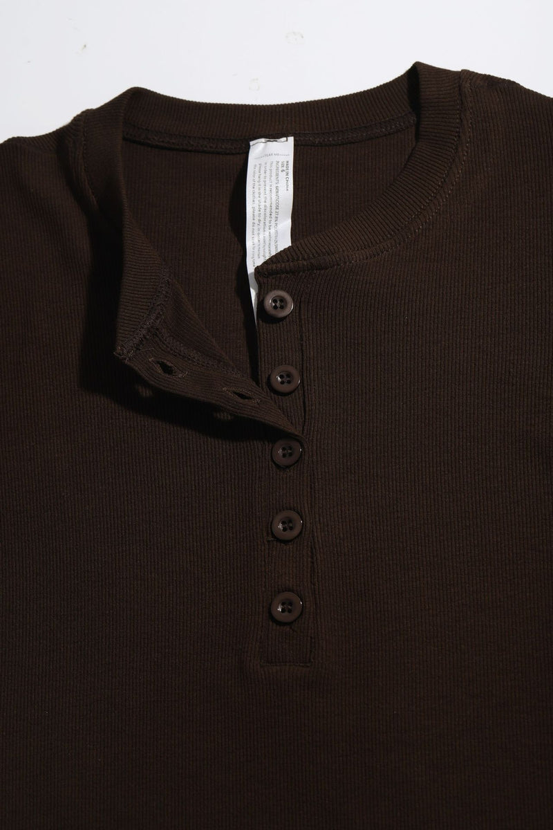 Slim Ribbed Henley Long Sleeve Top