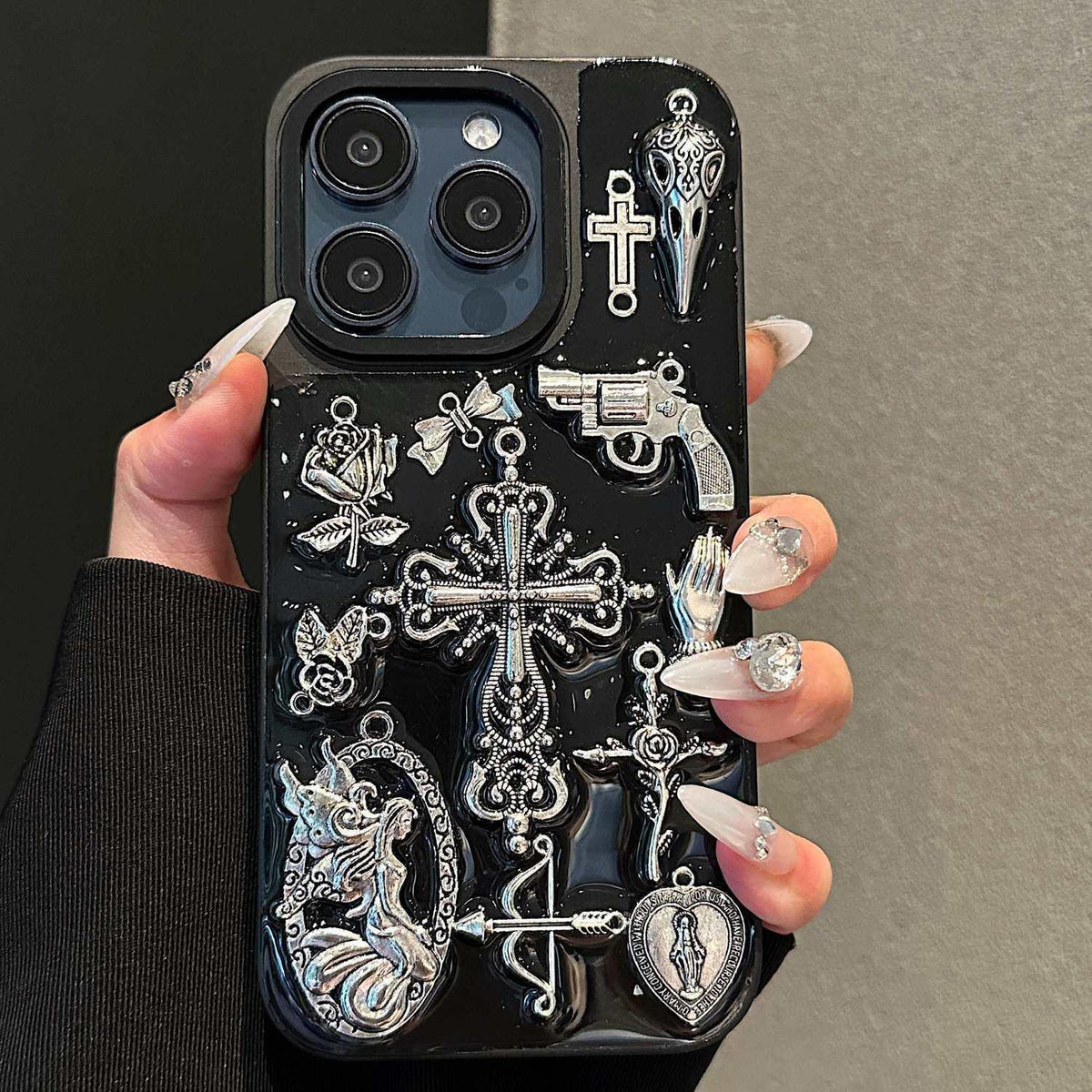 3D Silver Charm Cross iPhone Case