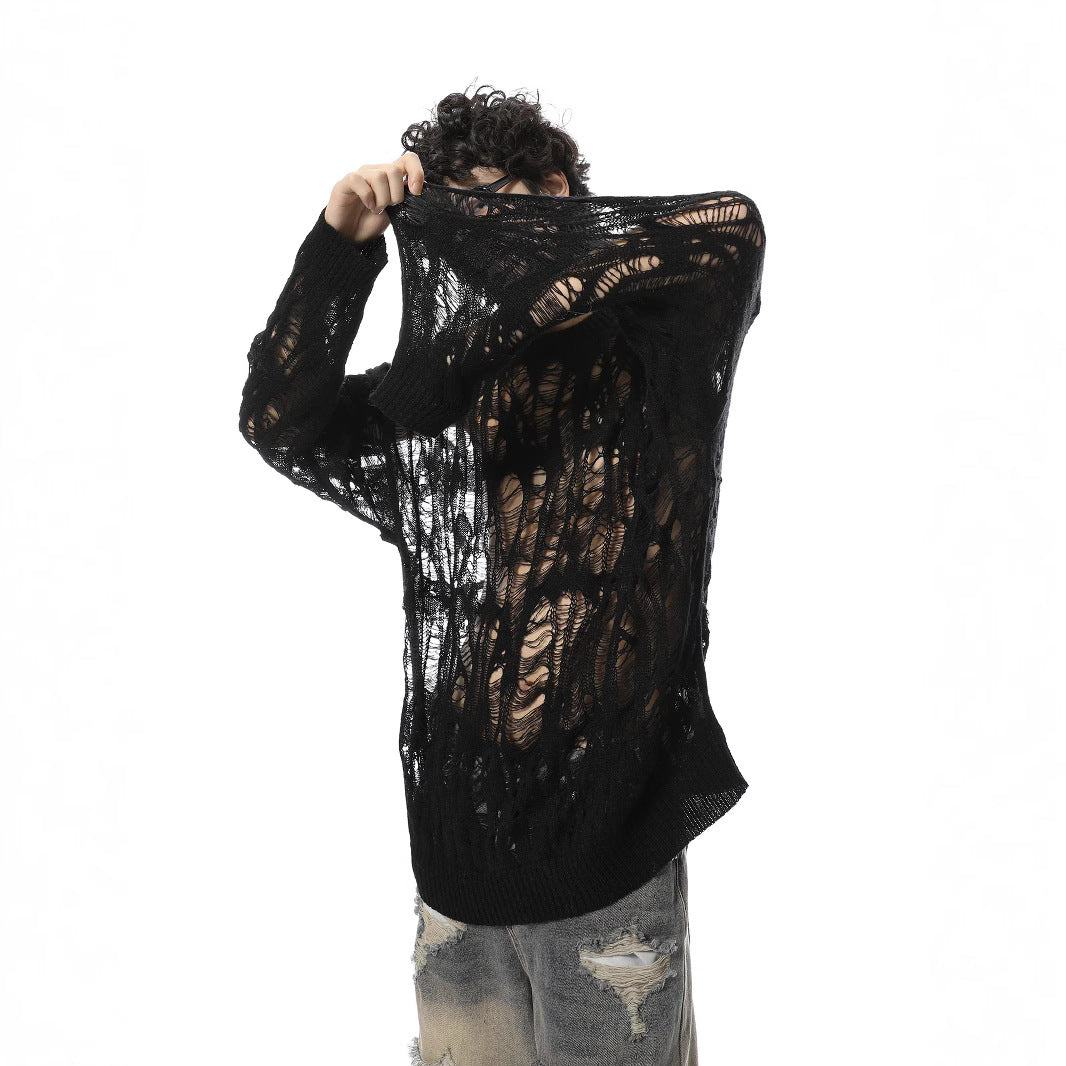 Open-Knit Distressed Sweater