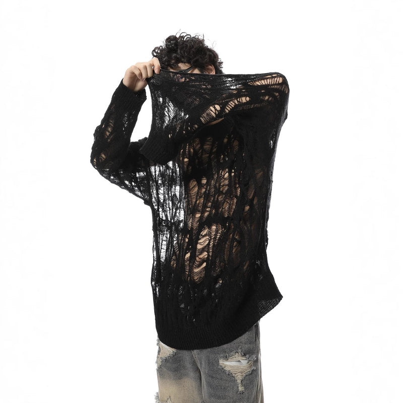 Open-Knit Distressed Sweater